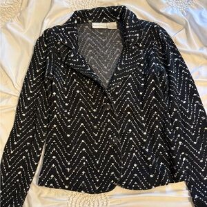 Worthington Cropped Black and White Blazer with Chevron Pattern